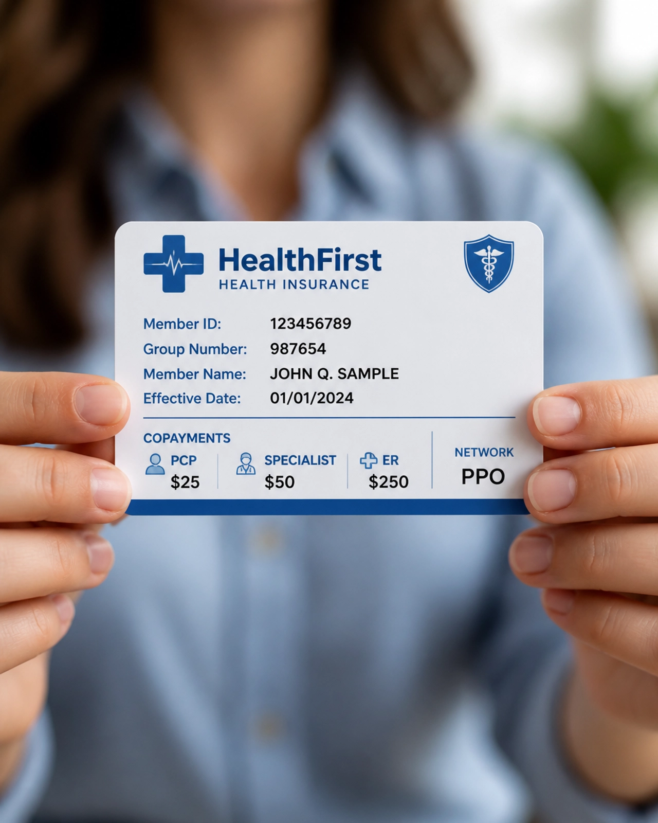 Close up of a person holding a health insurance card