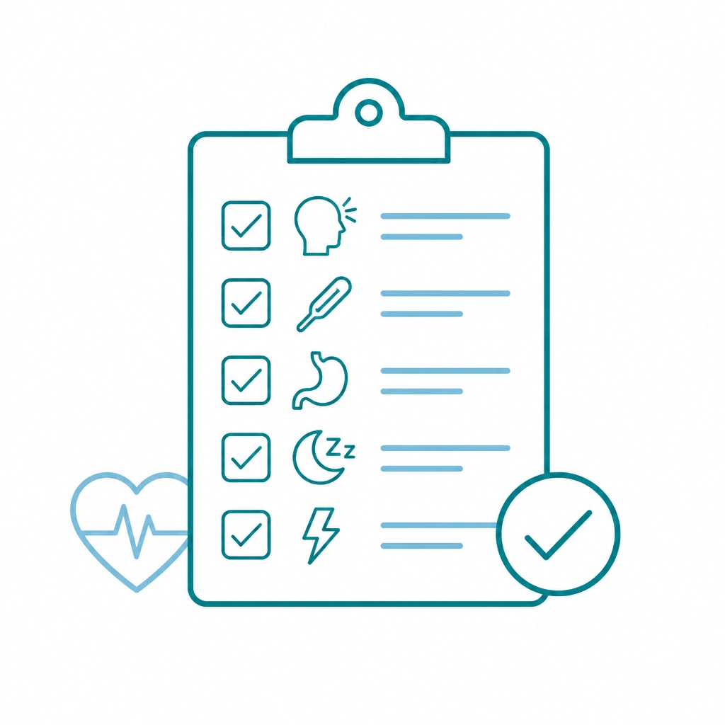 Minimalist icon of a health checklist, symbolizing organized symptom tracking