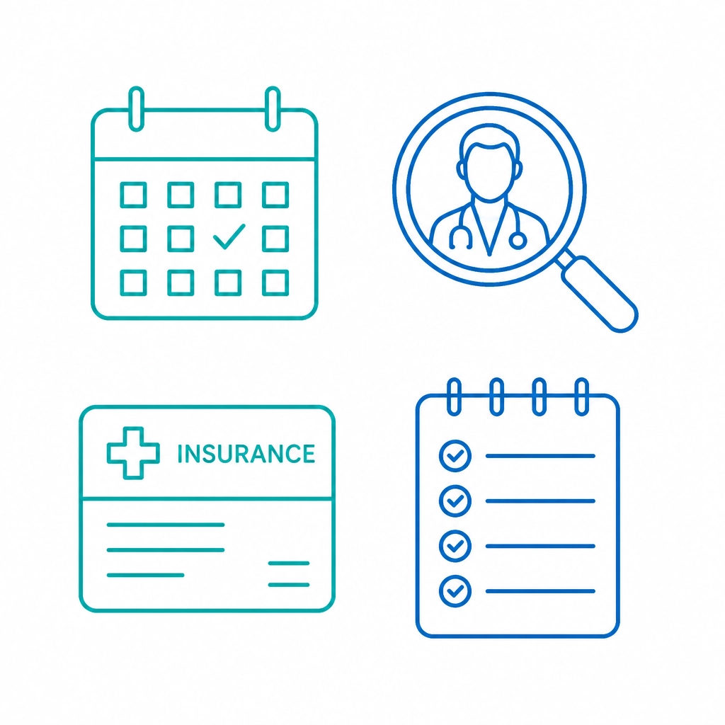 Minimalist flat-design icons for a medical checklist
