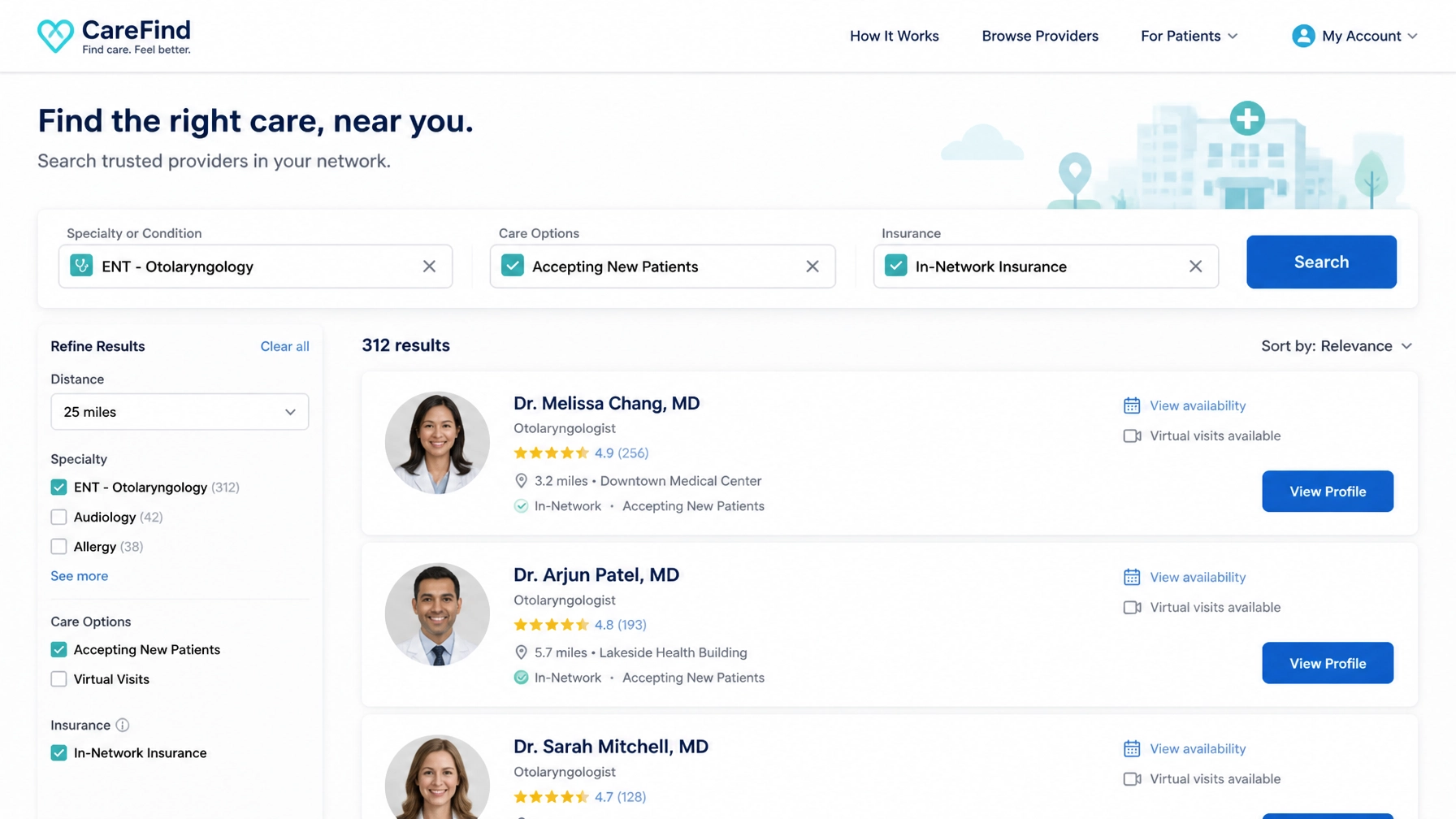 An example of the Medical Online Directory search interface