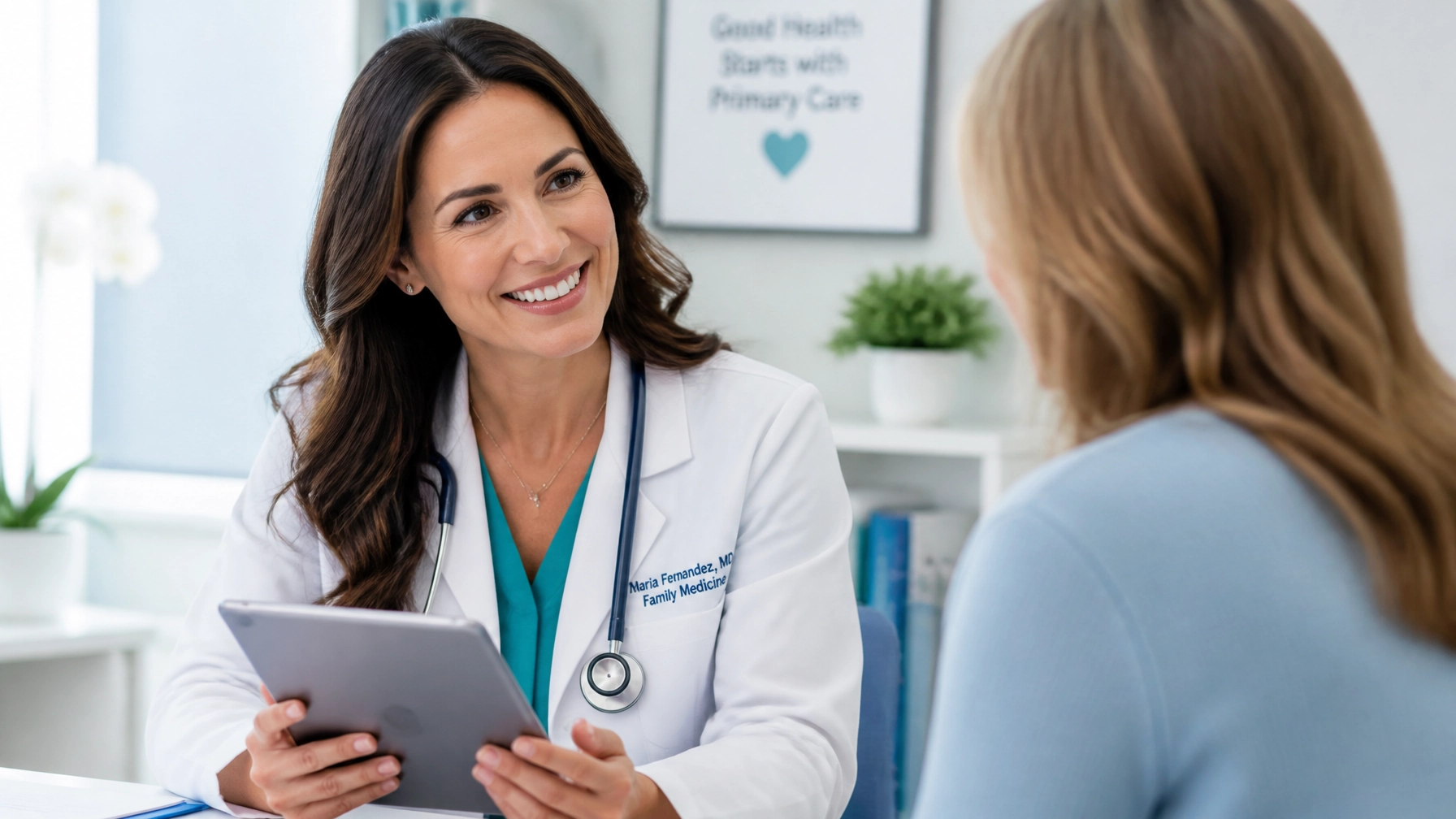 Doctor and patient communicating in a modern medical office