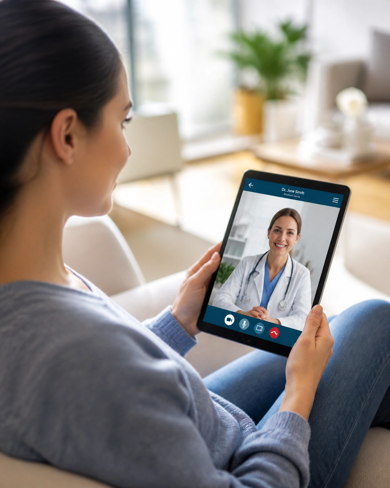 A patient engaging in a telehealth consultation via tablet
