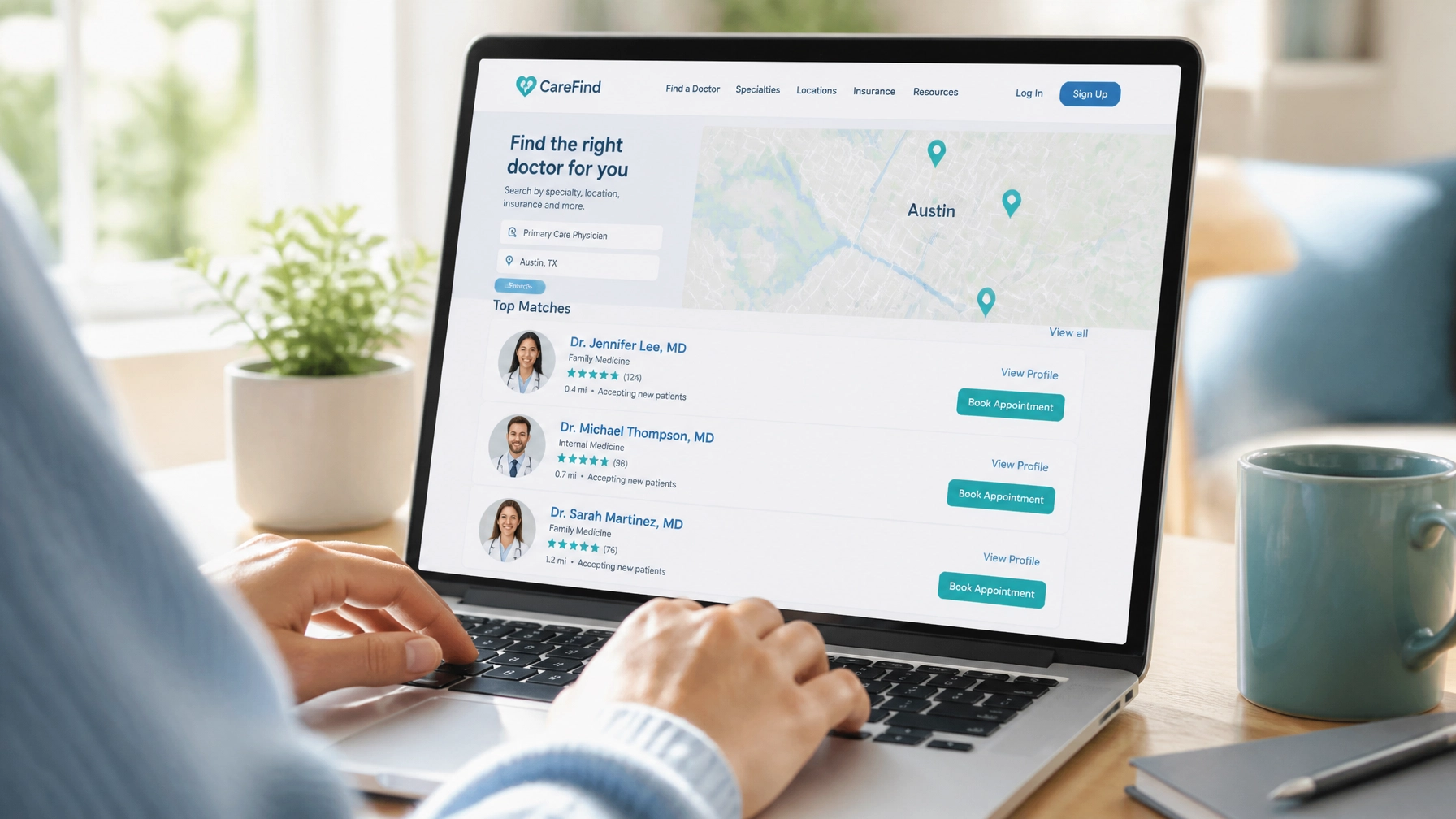 A patient using the Medical Online Directory website to search for a specialist