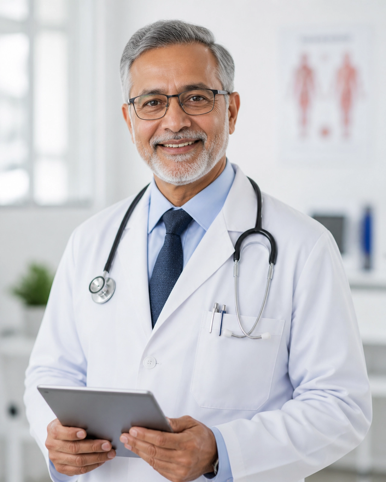 A professional physician holding a tablet, representing expert guidance