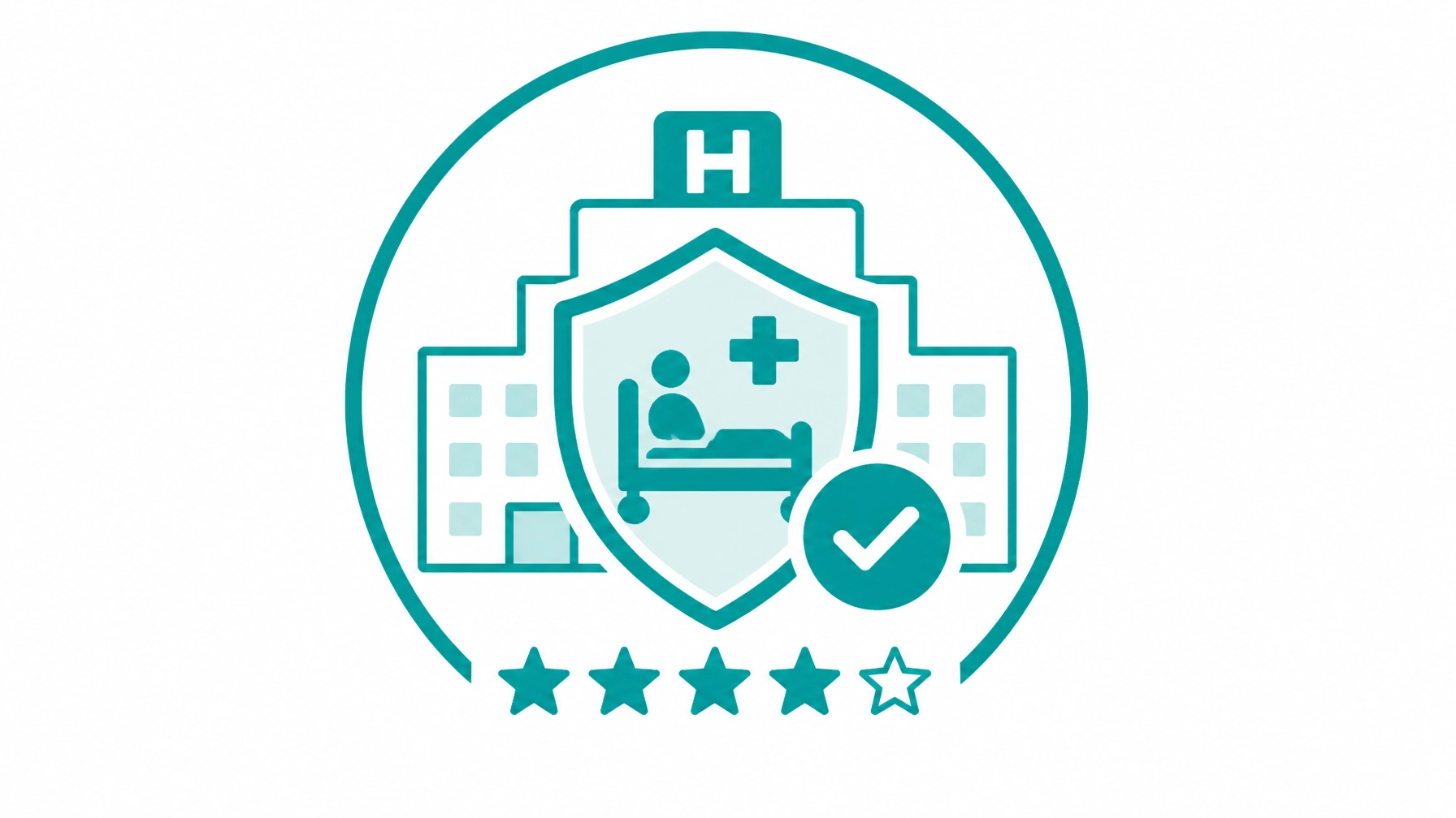 Minimalist vector icon representing patient safety and hospital ratings in teal and white