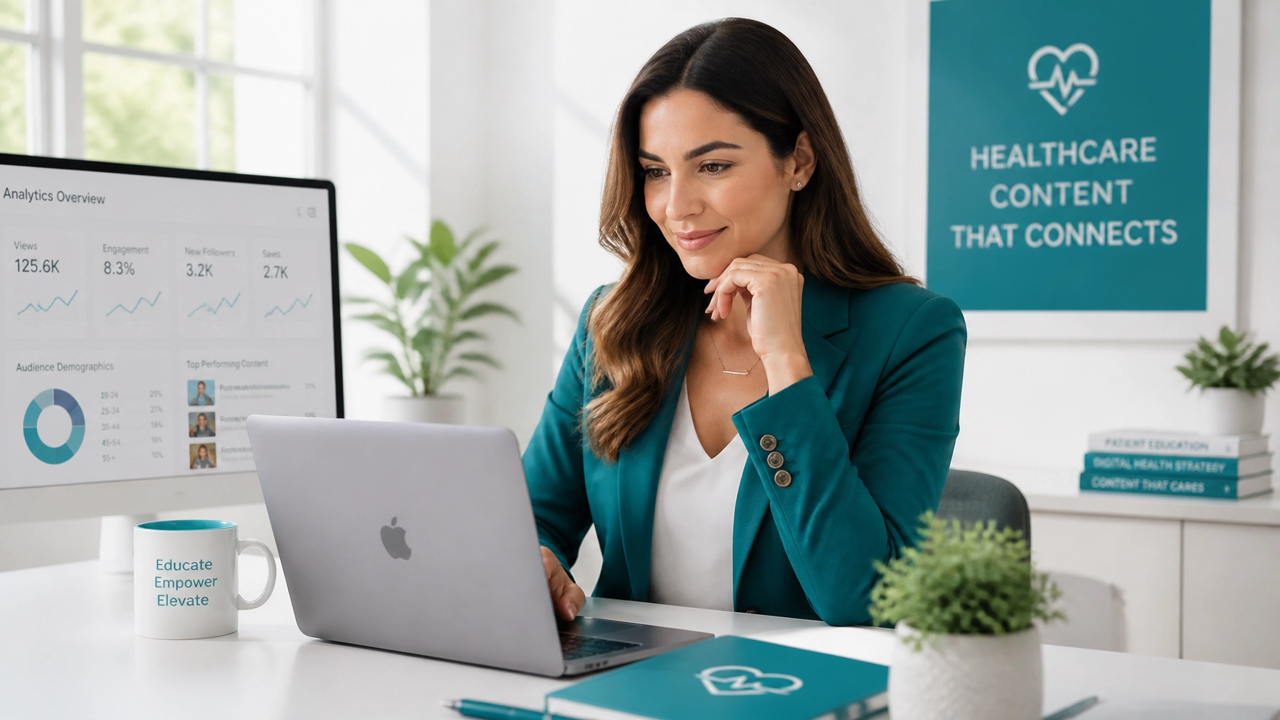 Healthcare creator reviewing affiliate analytics and monitoring recurring monthly commission growth