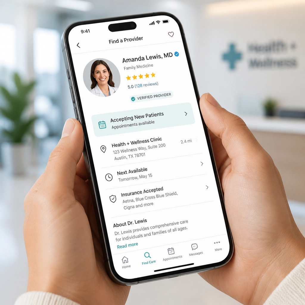 Patient searching for verified healthcare providers on a mobile device