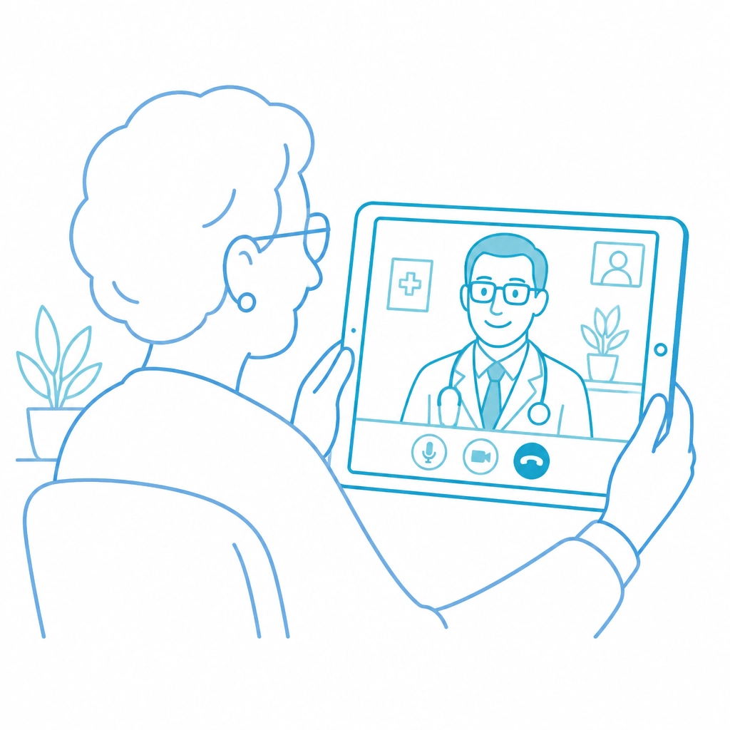 Minimalist icon representing senior telehealth services
