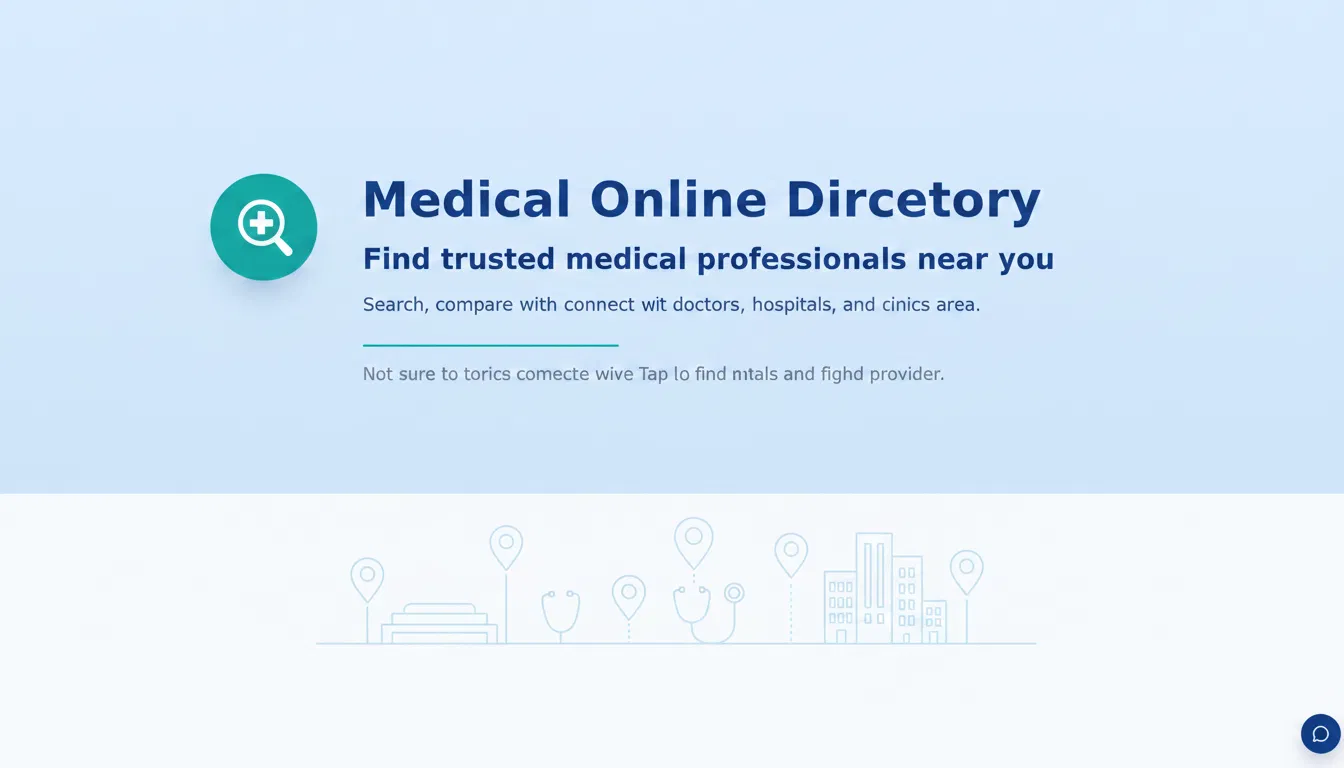 Medical Online Directory promotional graphic showing search and comparison features