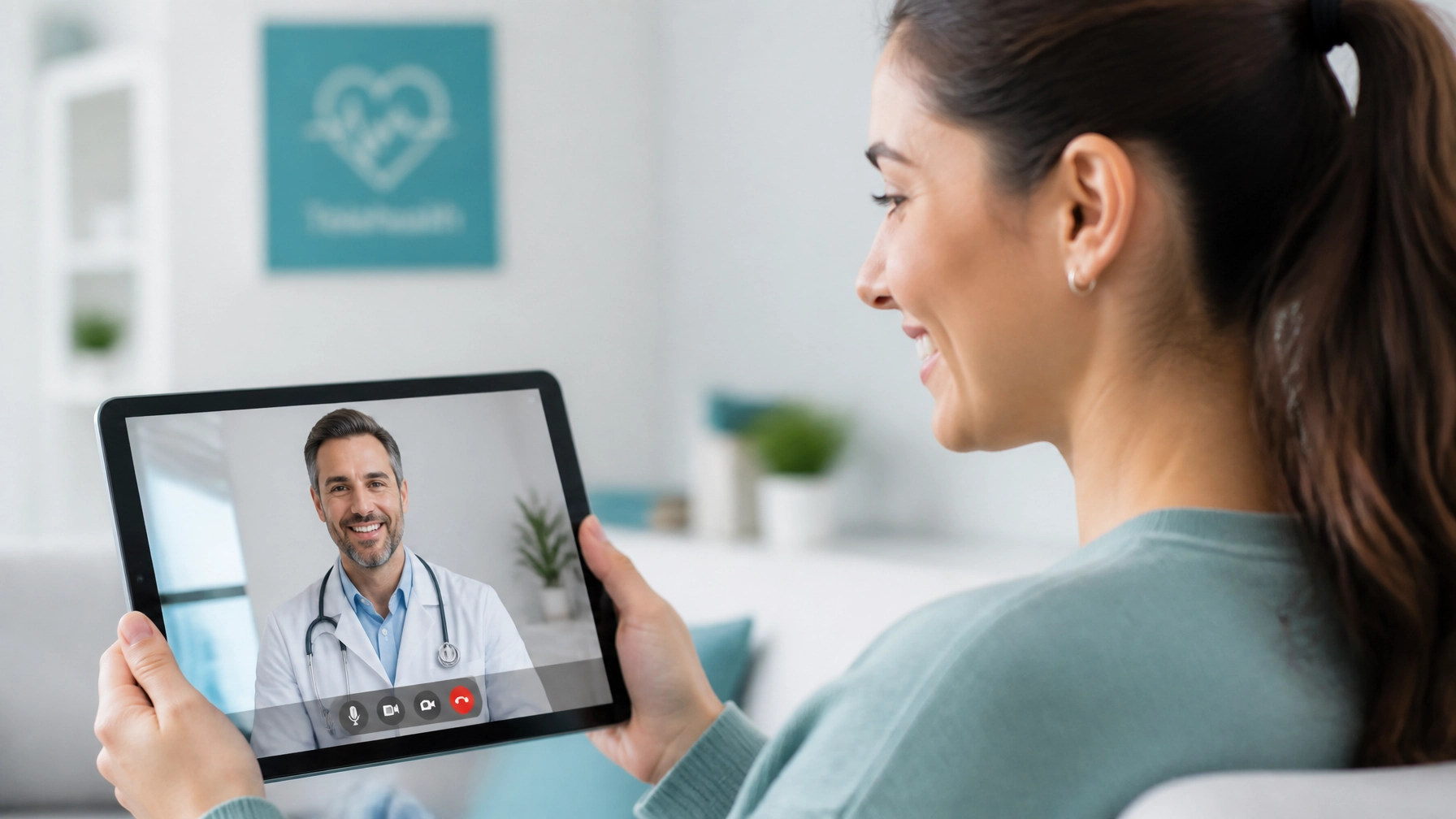 A patient using a tablet for a telehealth consultation
