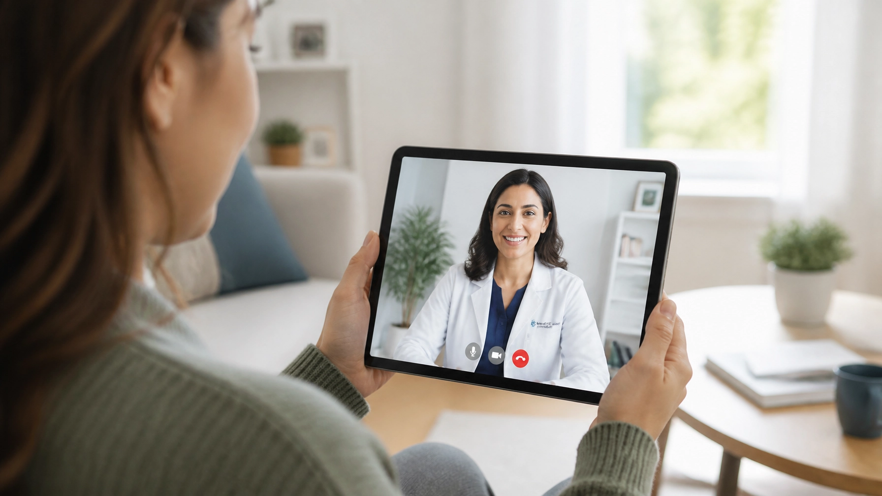 Patient using a tablet for a virtual telehealth consultation with a specialist