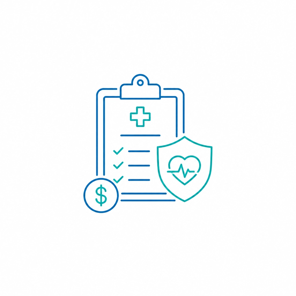 Minimalist graphic representing healthcare insurance and financial assistance resources.