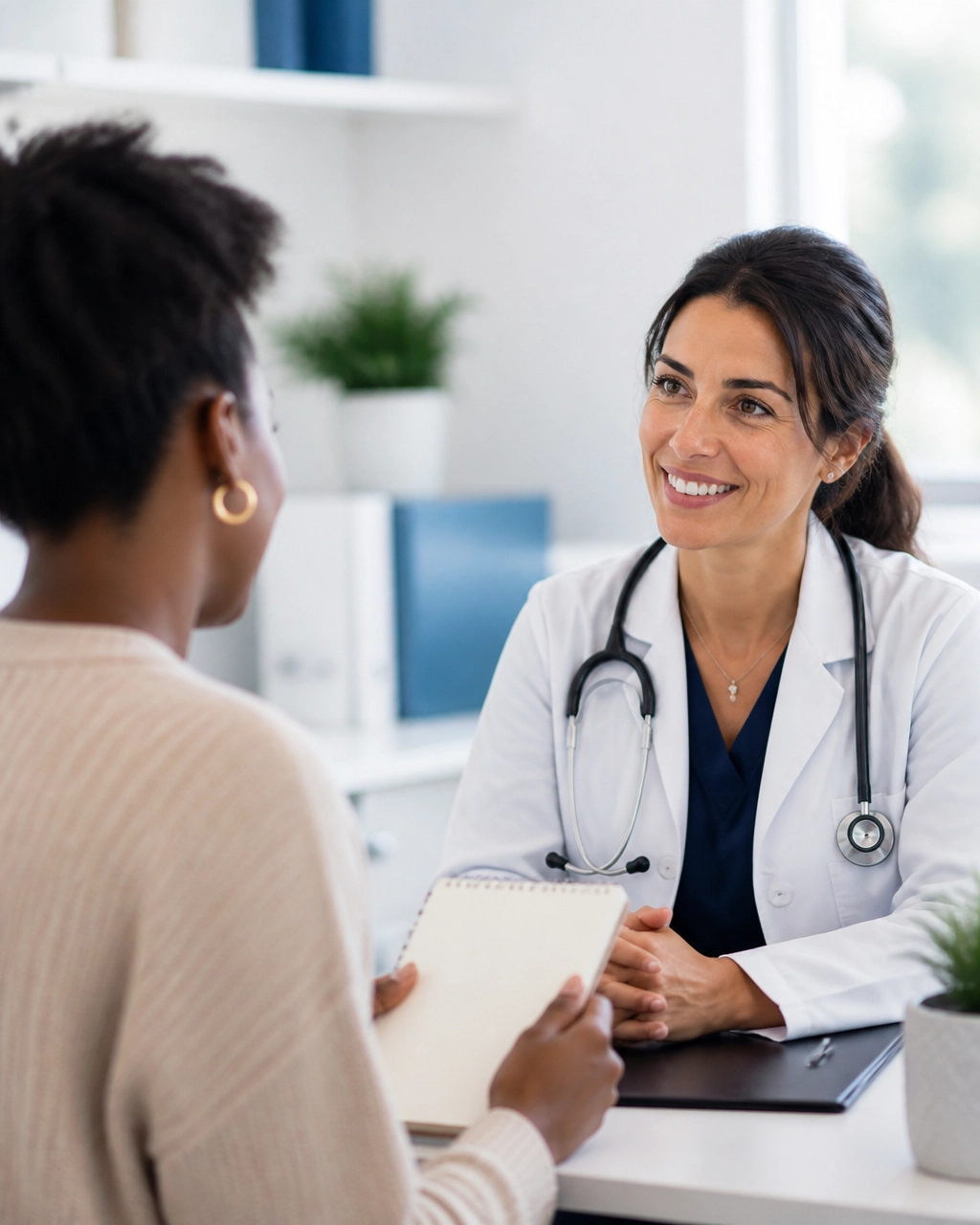 Family physician listening to a patient during a first appointment